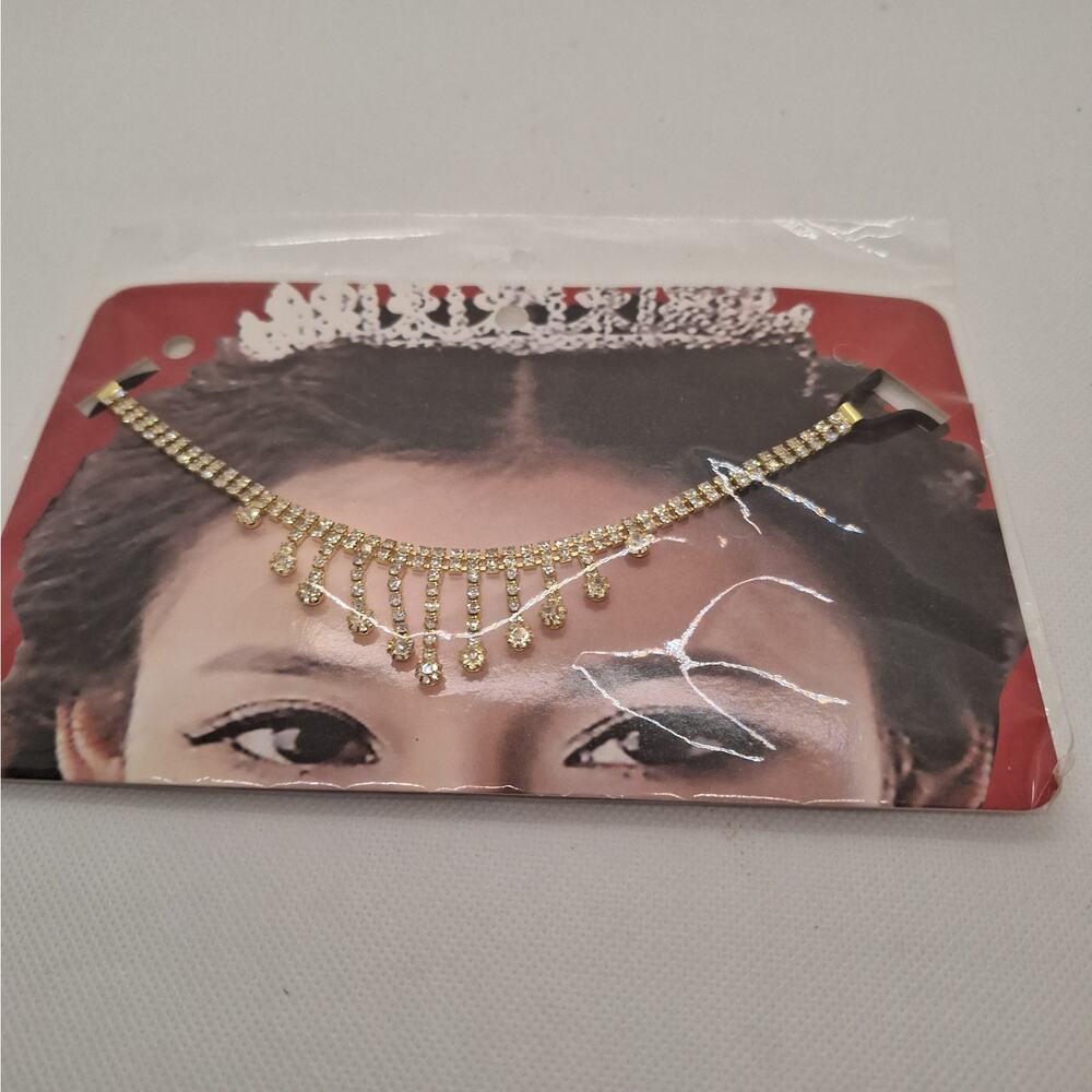 Gold Tone Rhinestone Head Chain Rhinestone Fringe - Picture 2 of 4